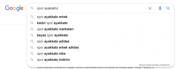 google kelieme tamamlama özelliği
