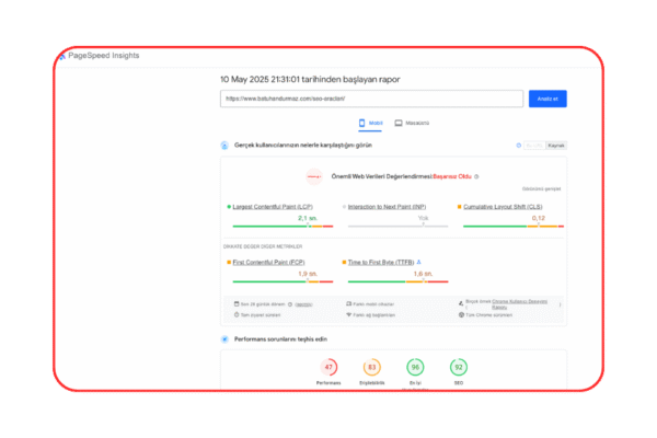 page speed insights aracı